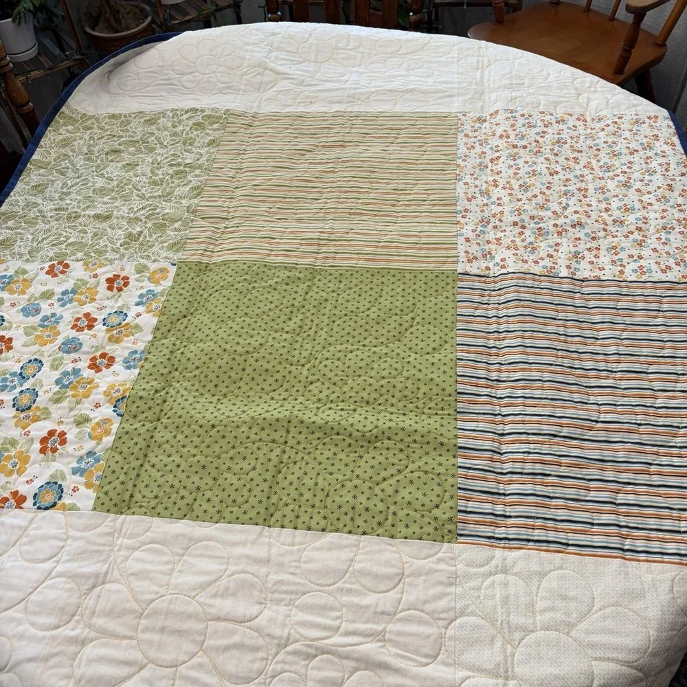 Handmade Patchwork Floral Quilt 48x64 Cottagecore Farmhouse